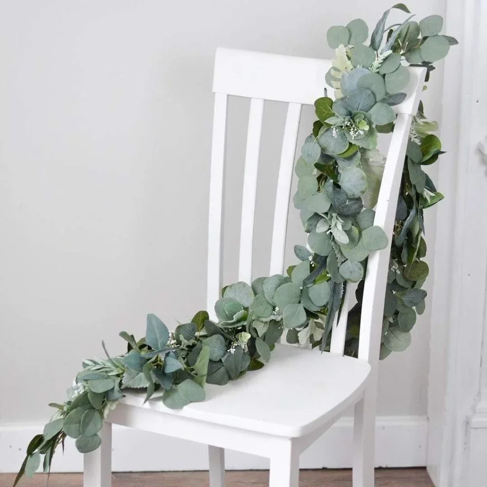 2PCS Artificial Eucalyptus Garland Faux Silk Eucalyptus Leaves Vines